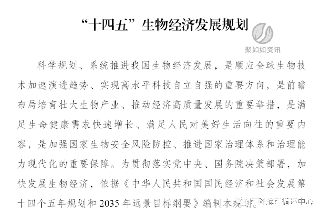 我国首部生物经济五年规划发布,直接指出生物基降解材料发展方向 我国首部生物经济五年规划发布,直接指出生物基降解材料发展方向